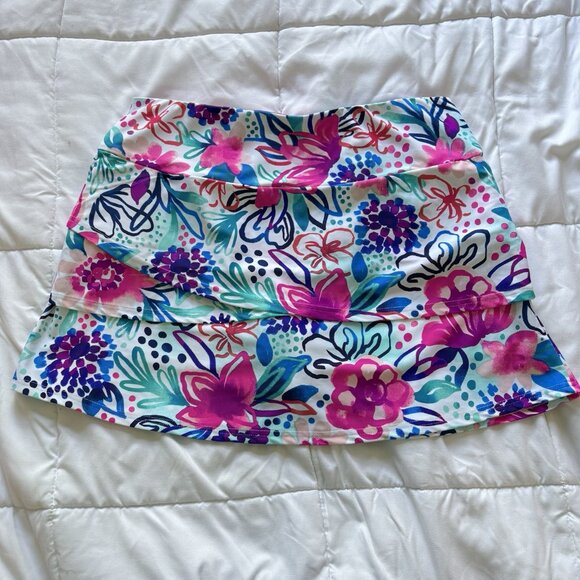 Aryeh Golf Skort Skirt Pink Floral Pull On Stretch Womens Size XL Pockets - Picture 9 of 9